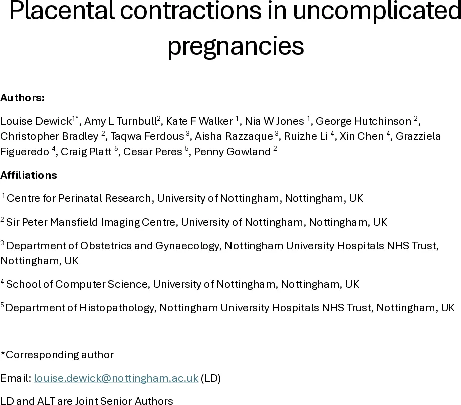 Placental contractions in uncomplicated pregnancies