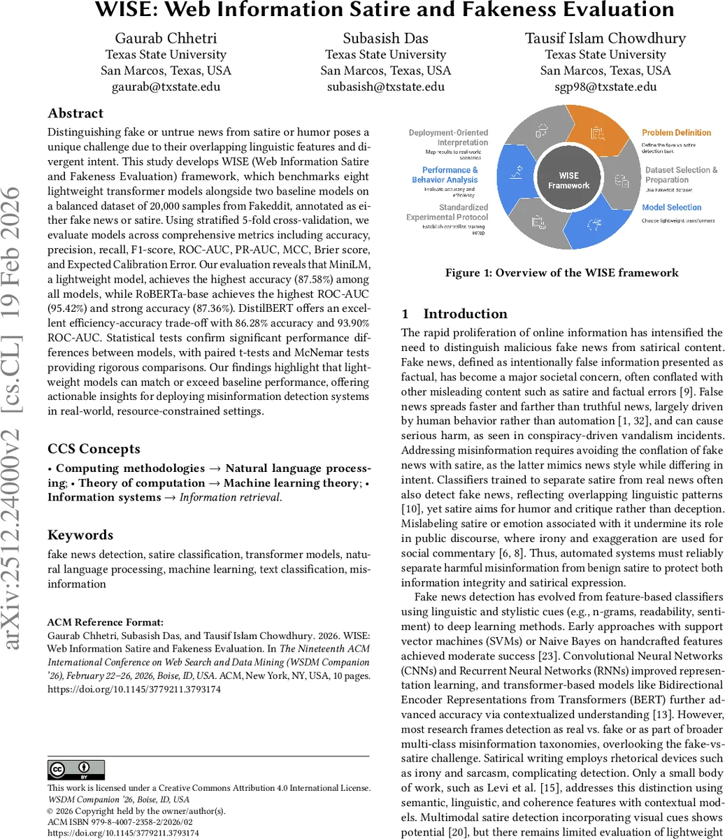 WISE: Web Information Satire and Fakeness Evaluation