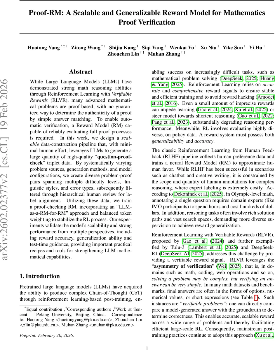 Proof-RM: A Scalable and Generalizable Reward Model for Math Proof