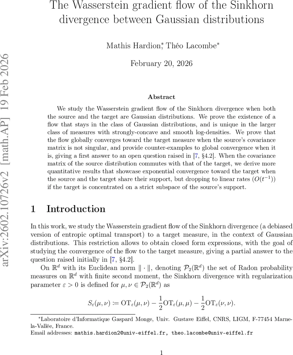 The Wasserstein gradient flow of the Sinkhorn divergence between Gaussian distributions