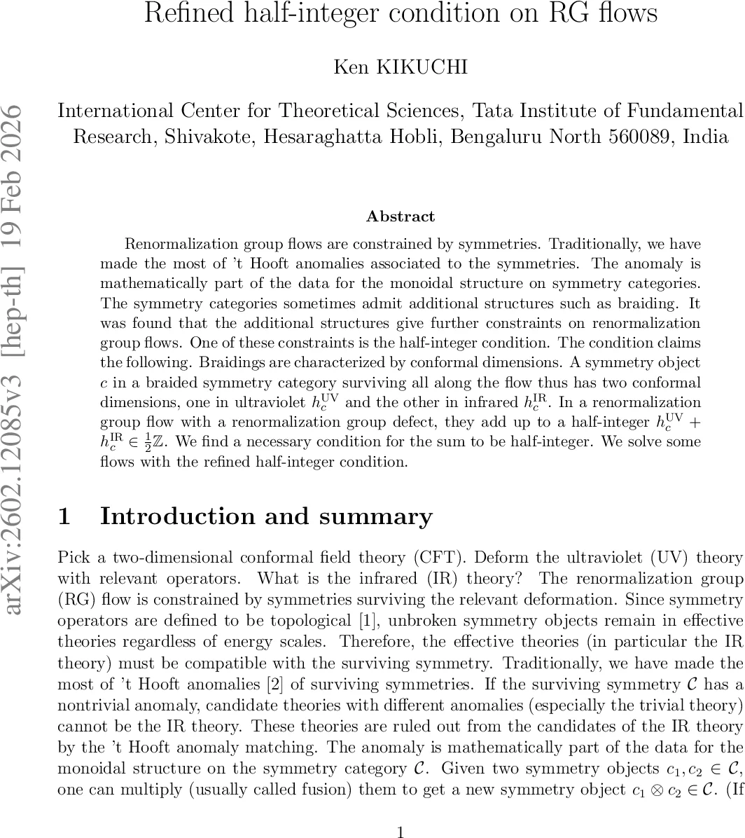 Refined half-integer condition on RG flows