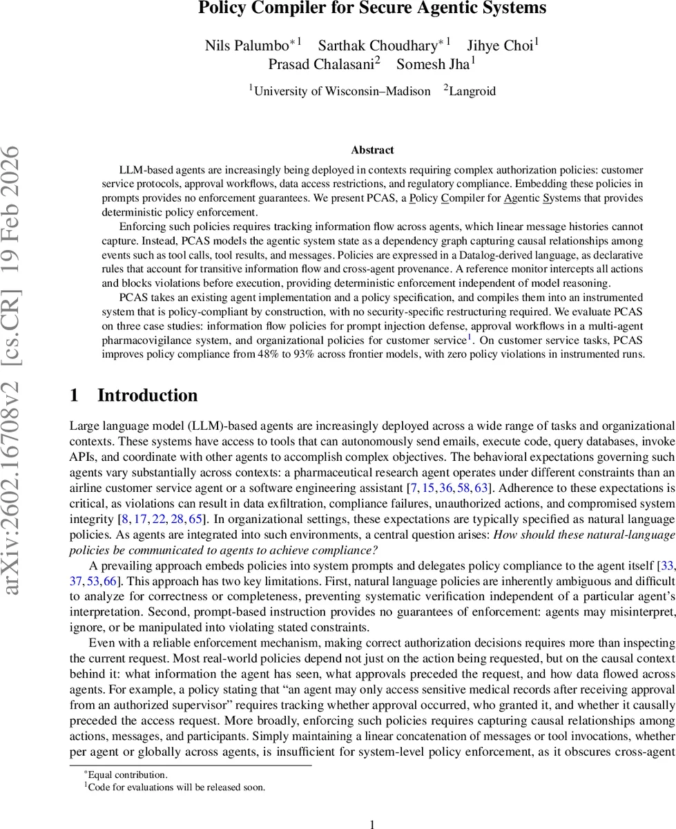 Policy Compiler for Secure Agentic Systems