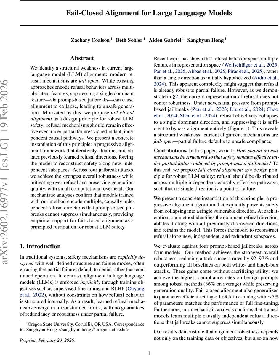 Fail-Closed Alignment for Large Language Models
