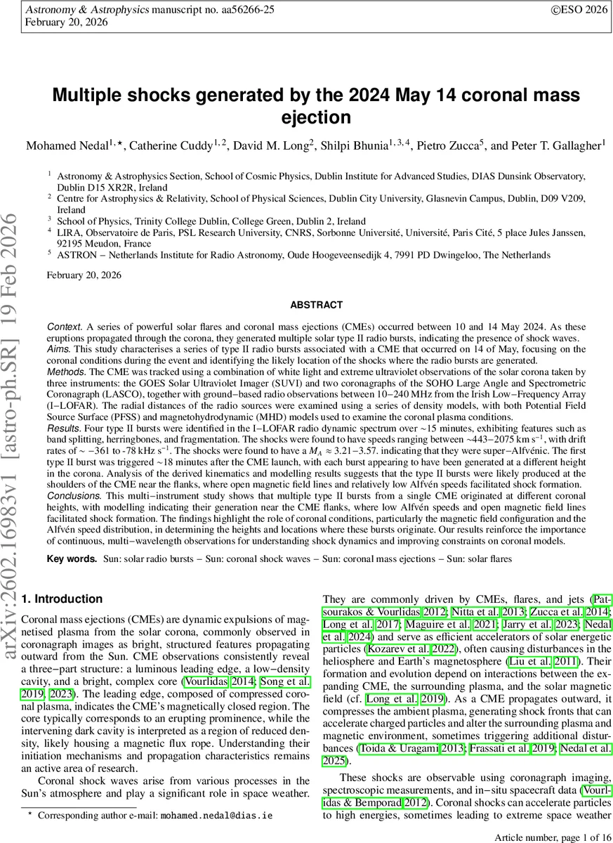 Multiple shocks generated by the 2024 May 14 coronal mass ejection