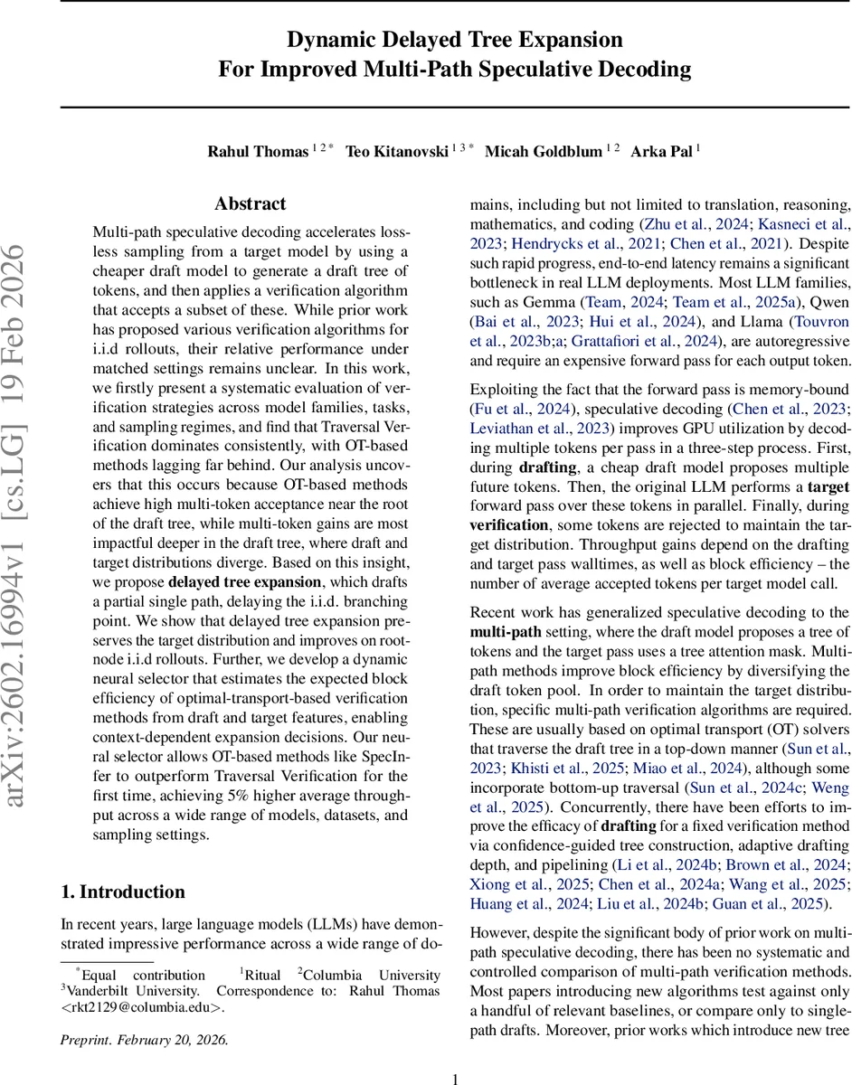Dynamic Delayed Tree Expansion For Improved Multi-Path Speculative Decoding