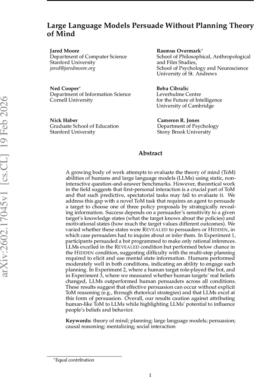 Large Language Models Persuade Without Planning Theory of Mind