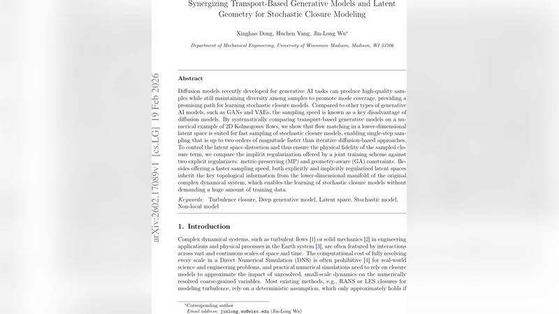 Synergizing Transport-Based Generative Models and Latent Geometry for Stochastic Closure Modeling