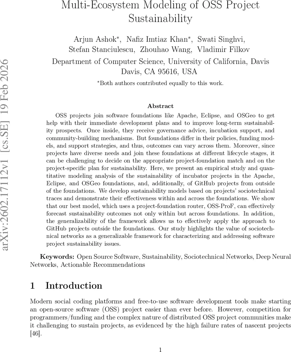 Multi-Ecosystem Modeling of OSS Project Sustainability