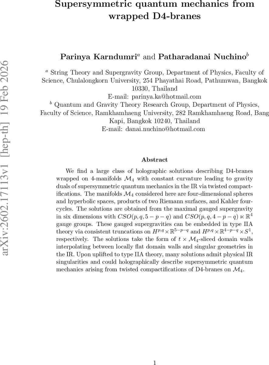 Supersymmetric quantum mechanics from wrapped D4-branes
