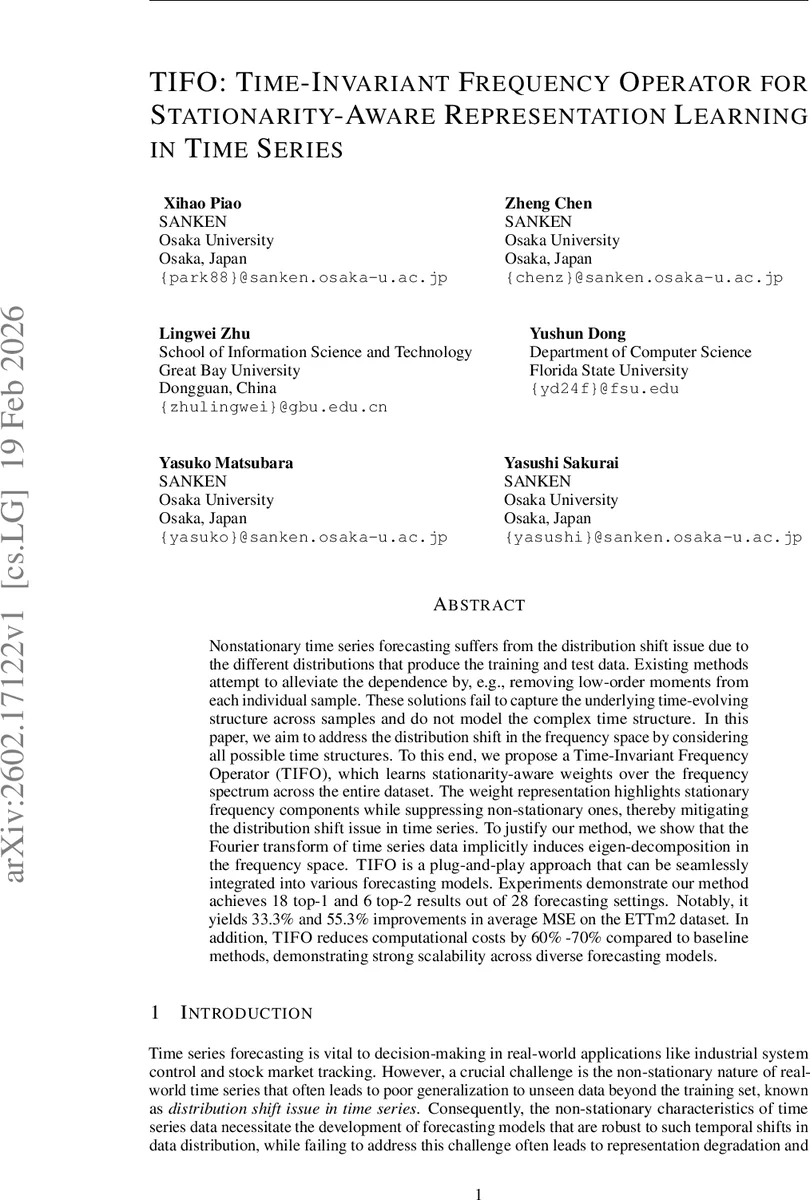 TIFO: Time-Invariant Frequency Operator for Stationarity-Aware Representation Learning in Time Series