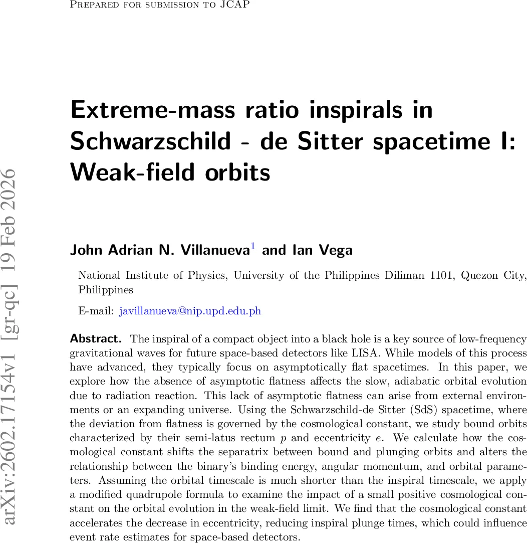 Extreme-mass ratio inspirals in Schwarzschild - de Sitter spacetime I: Weak-field orbits