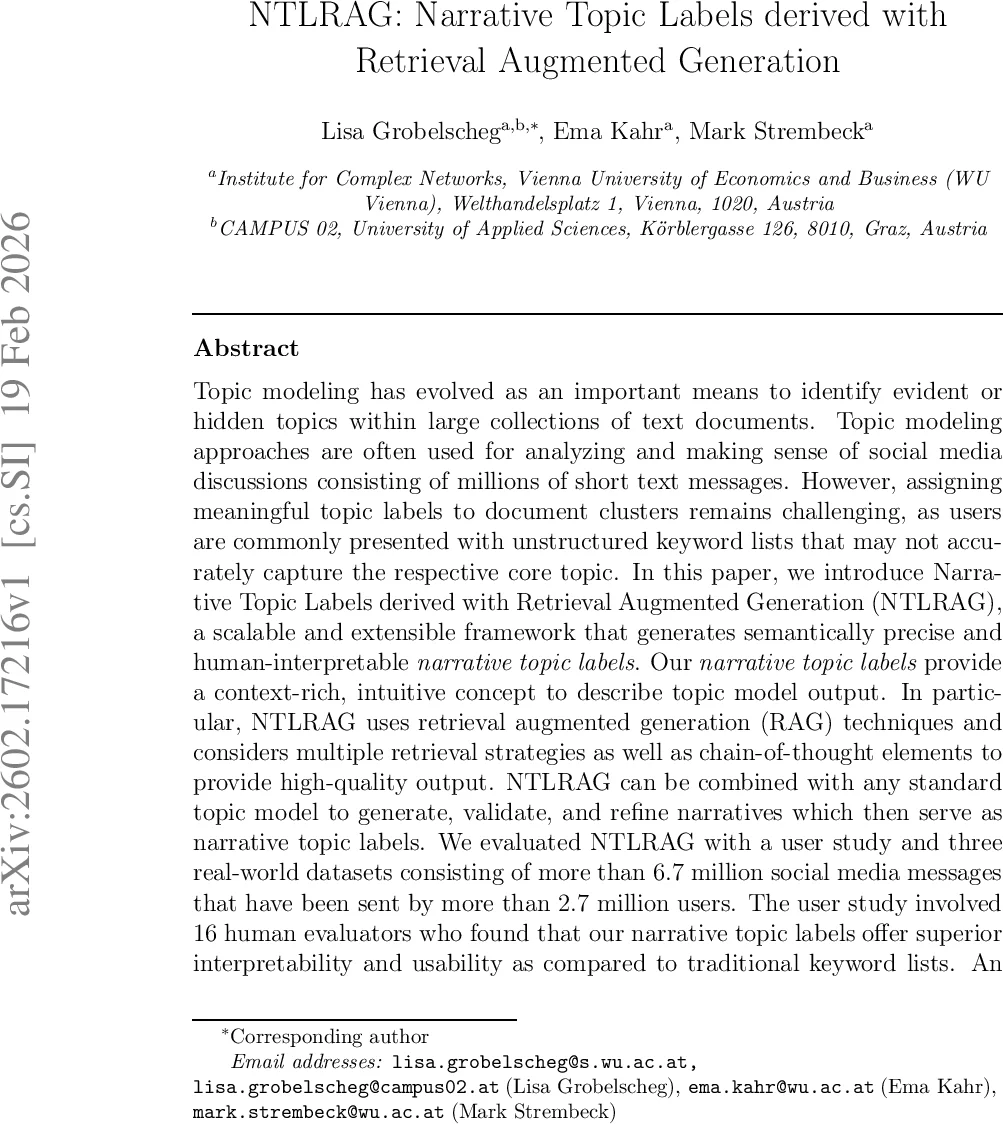 NTLRAG: Narrative Topic Labels derived with Retrieval Augmented Generation