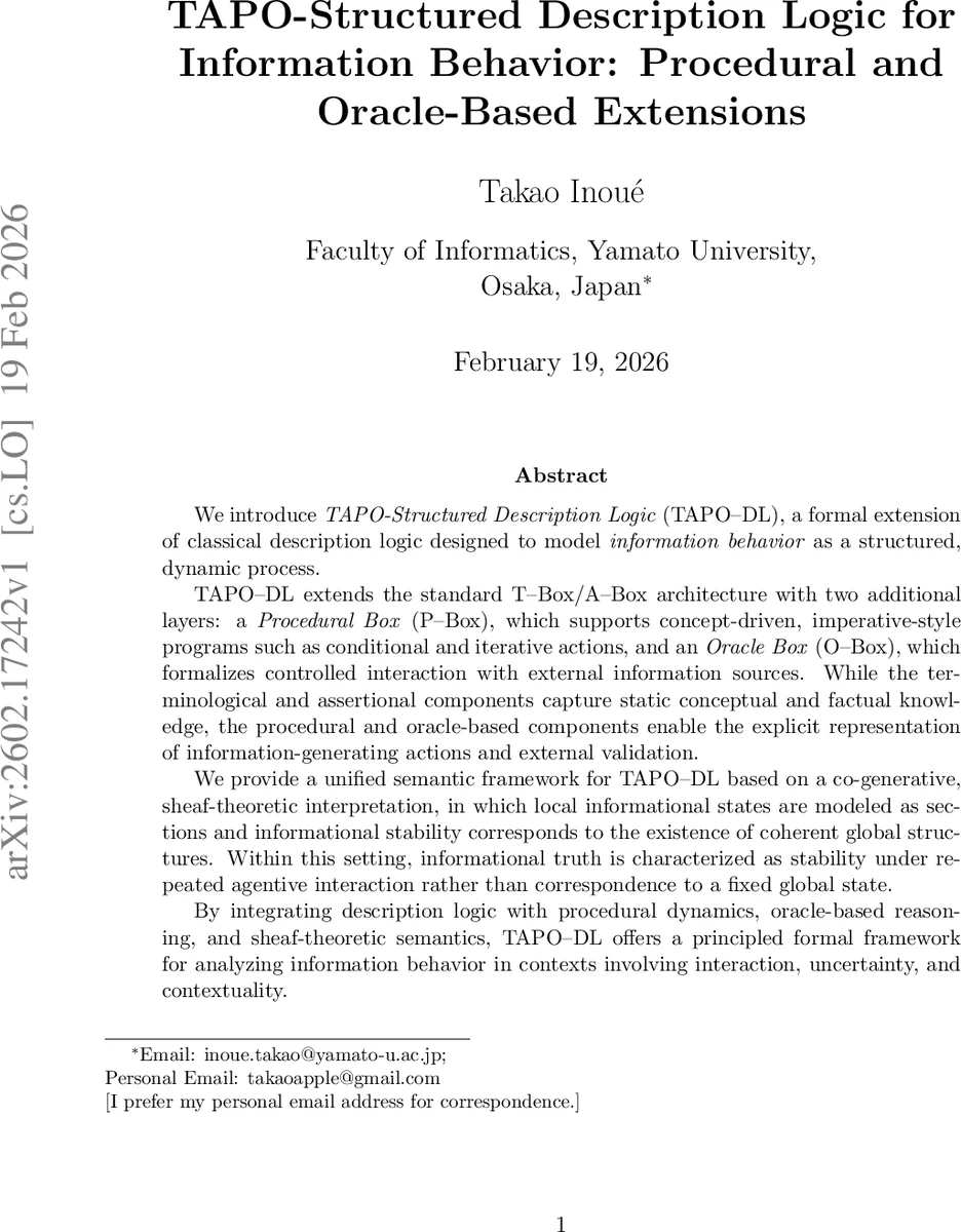 TAPO-Structured Description Logic for Information Behavior: Procedural and Oracle-Based Extensions