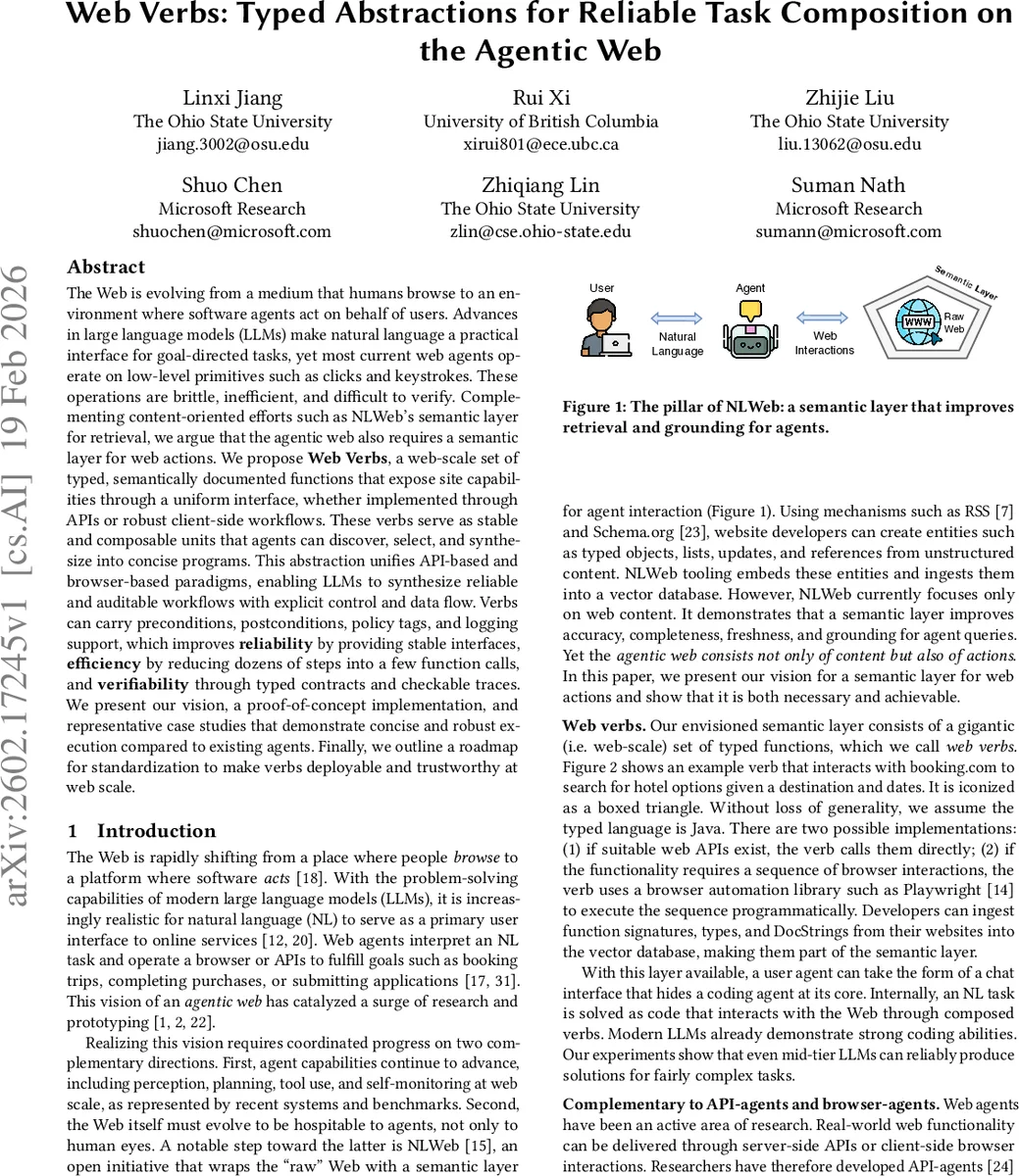 Web Verbs: Typed Abstractions for Reliable Task Composition on the Agentic Web