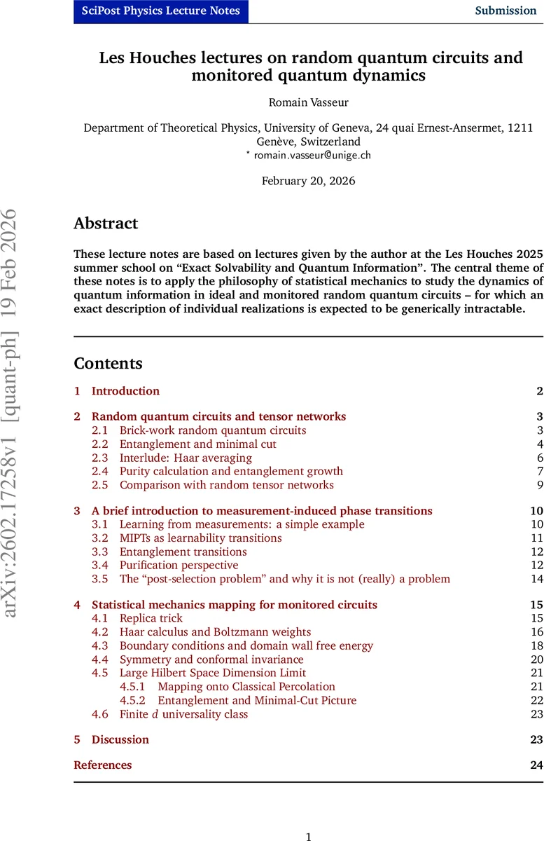 Les Houches lectures on random quantum circuits and monitored quantum dynamics
