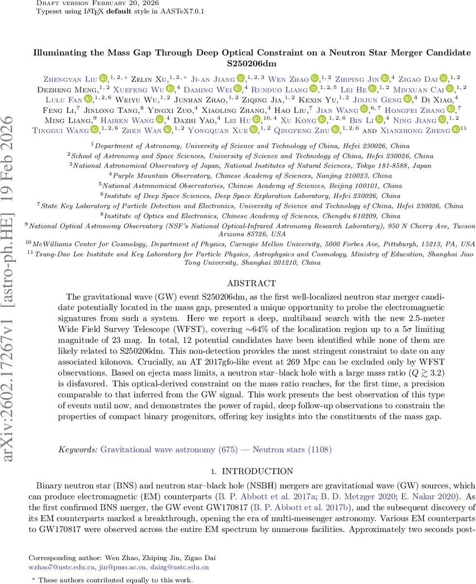 Illuminating the Mass Gap Through Deep Optical Constraint on a Neutron Star Merger Candidate S250206dm