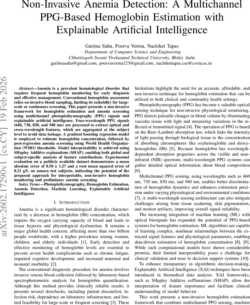 Non-Invasive Anemia Detection: A Multichannel PPG-Based Hemoglobin Estimation with Explainable Artificial Intelligence