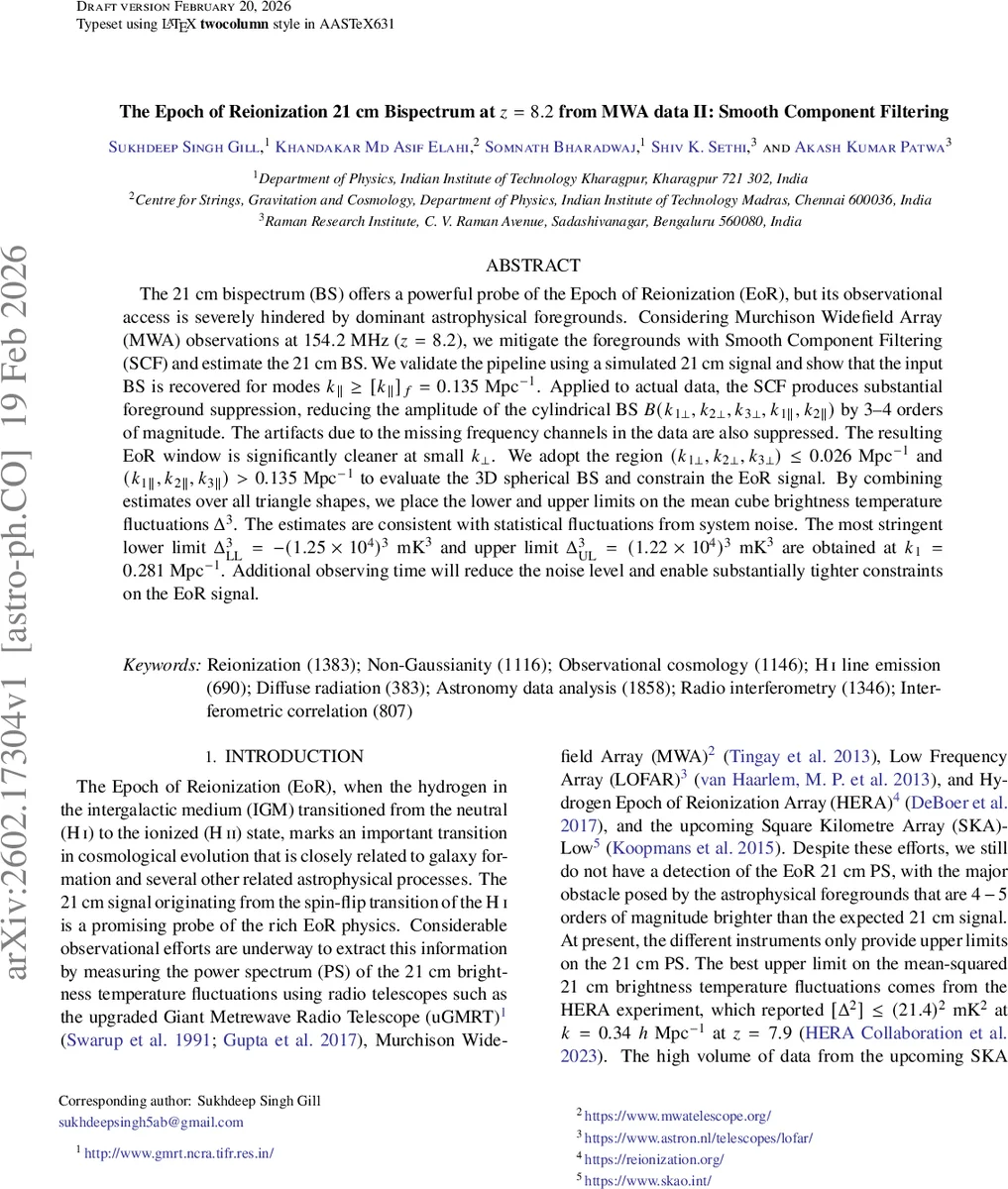 The Epoch of Reionization 21 cm Bispectrum at $z=8.2$ from MWA data II: Smooth Component Filtering
