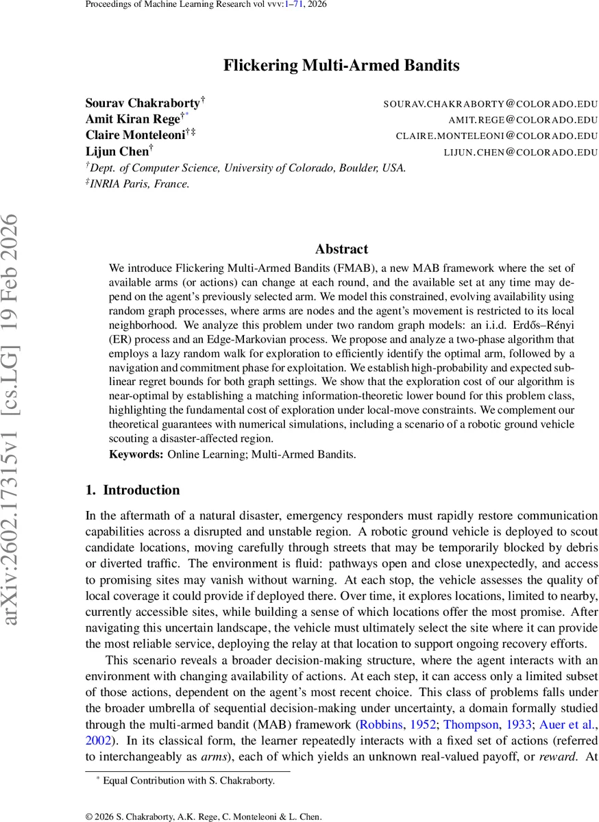 Flickering Multi-Armed Bandits