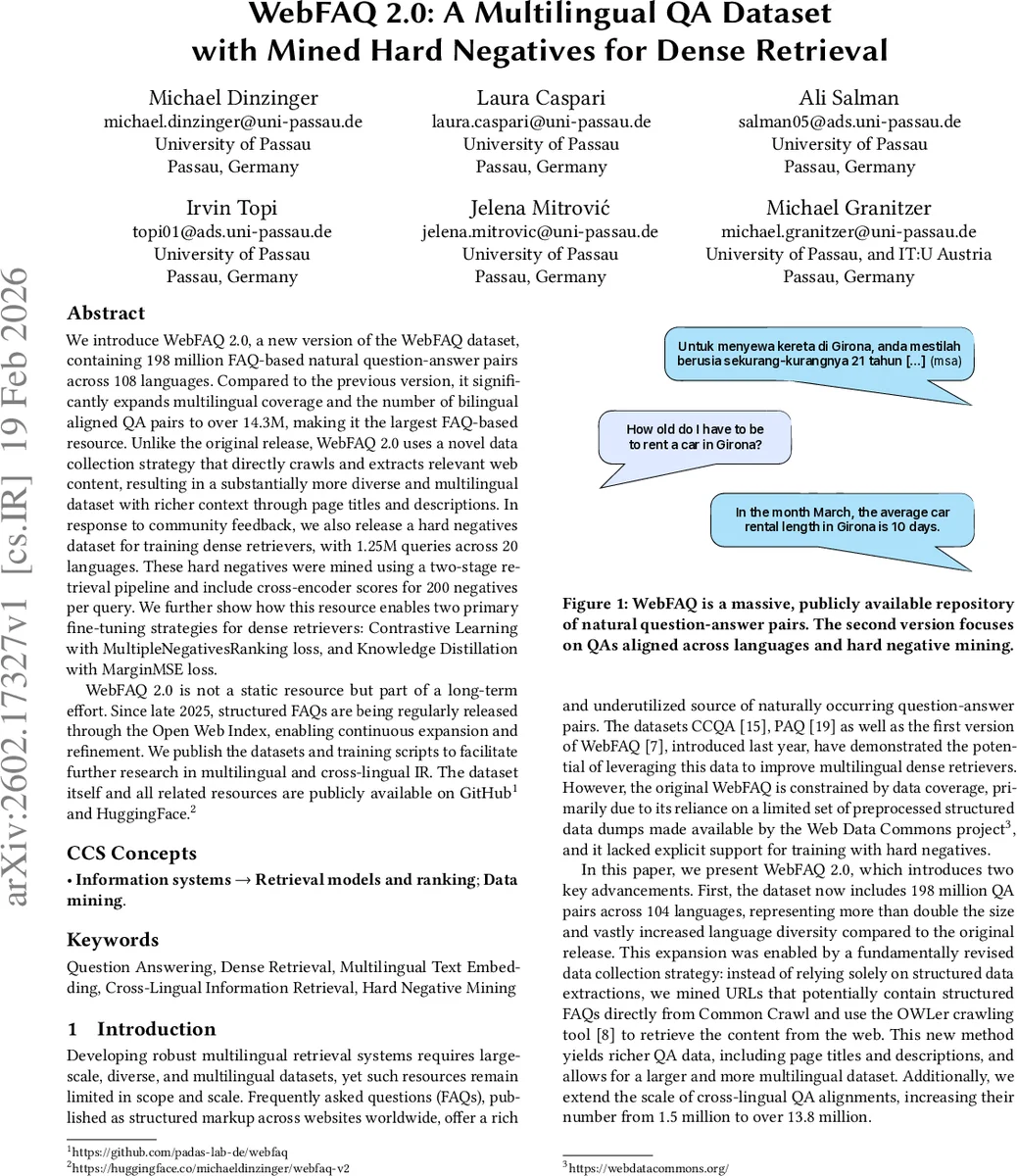 WebFAQ 2.0: A Multilingual QA Dataset with Mined Hard Negatives for Dense Retrieval