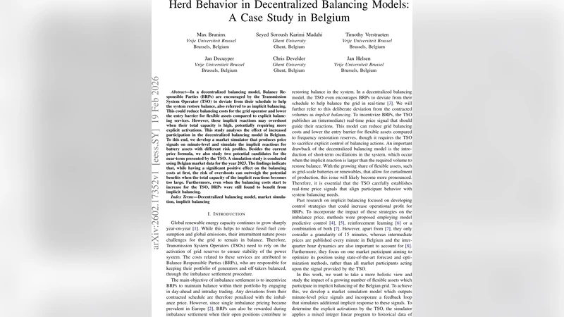 Herd Behavior in Decentralized Balancing Models: A Case Study in Belgium