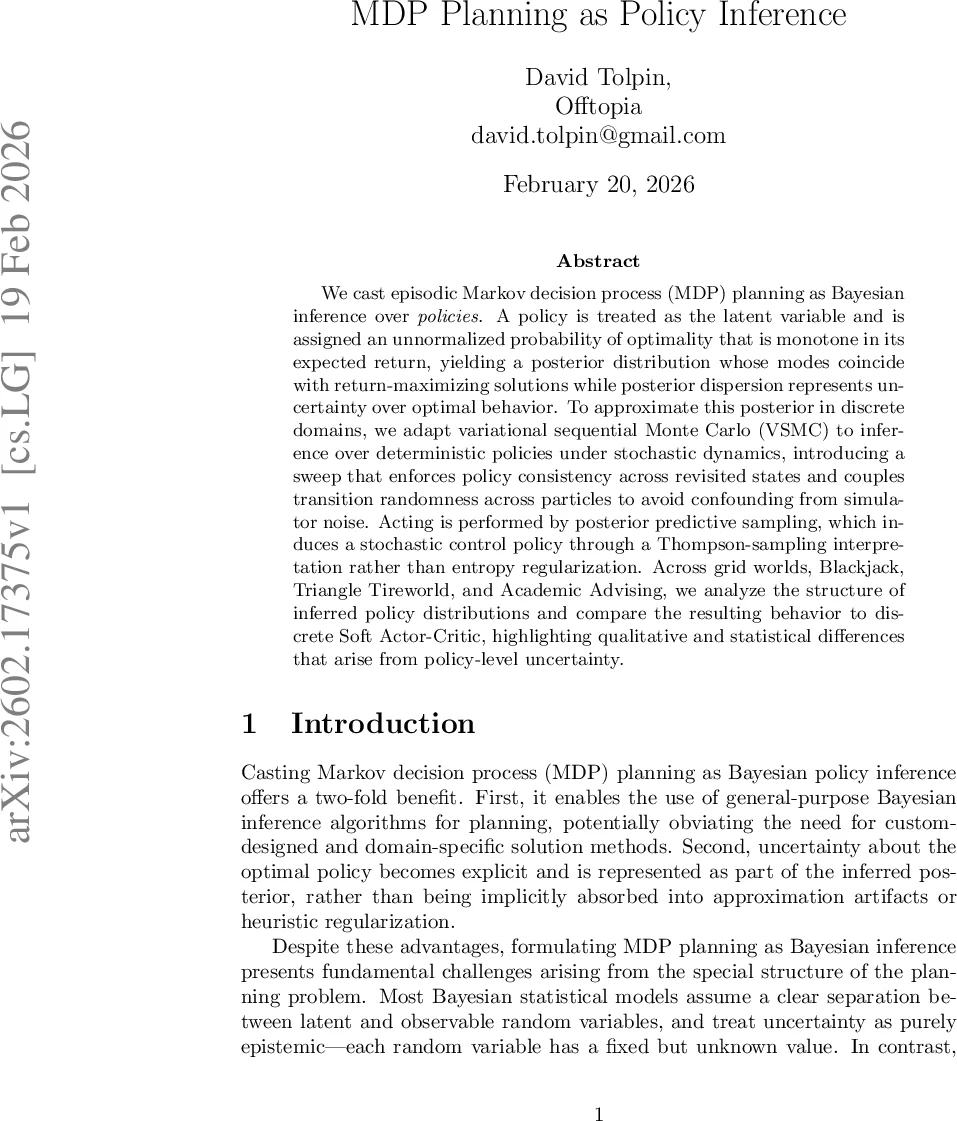 MDP Planning as Policy Inference