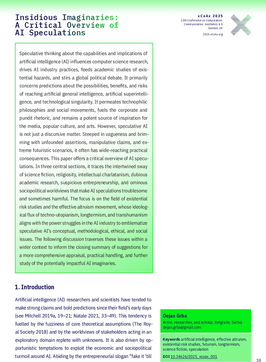 Insidious Imaginaries: A Critical Overview of AI Speculations