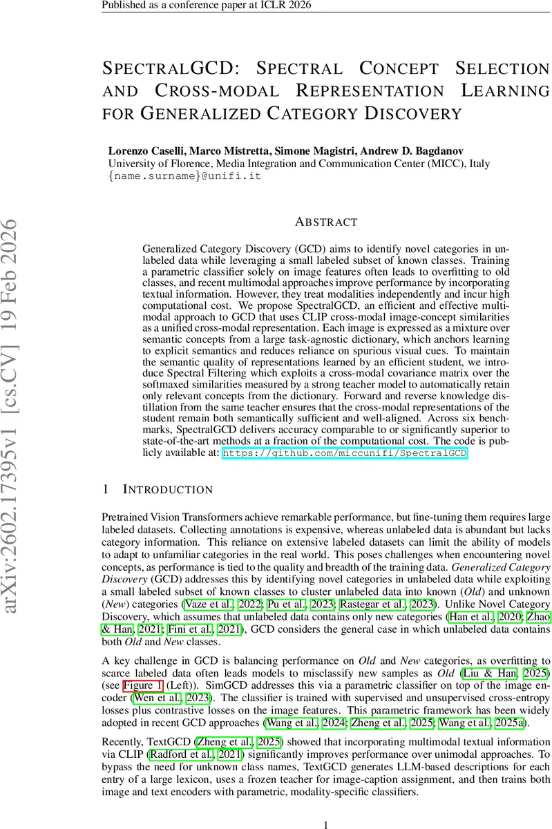 SpectralGCD: Spectral Concept Selection and Cross-modal Representation Learning for Generalized Category Discovery