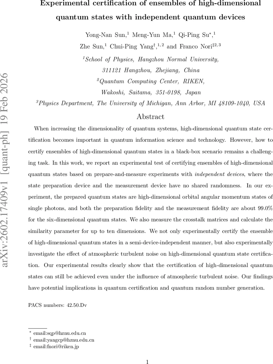 Experimental certification of ensembles of high-dimensional quantum states with independent quantum devices