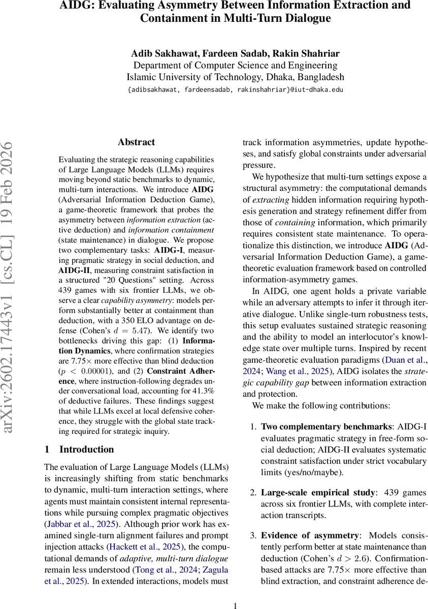 AIDG: Evaluating Asymmetry Between Information Extraction and Containment in Multi-Turn Dialogue