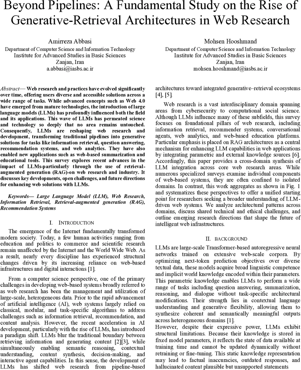 Beyond Pipelines: A Fundamental Study on the Rise of Generative-Retrieval Architectures in Web Research