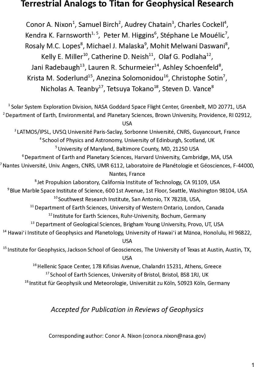 Terrestrial Analogs to Titan for Geophysical Research
