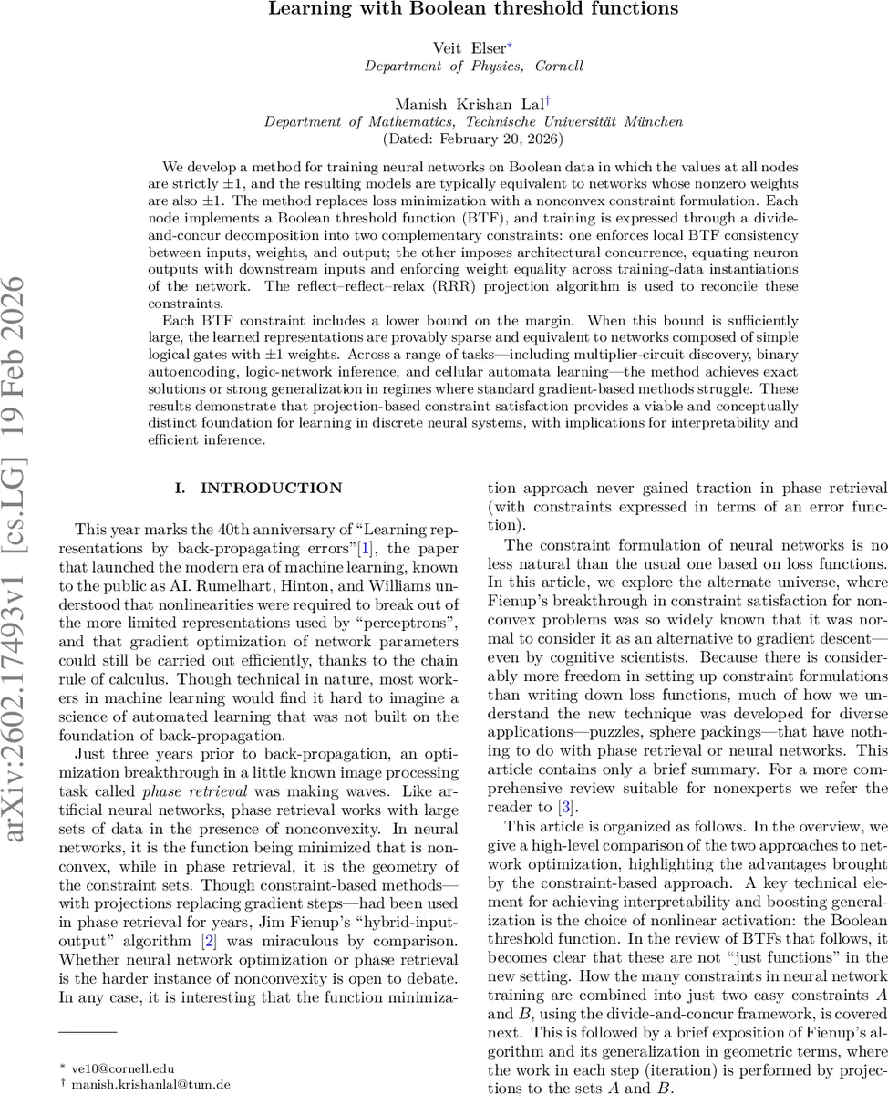 Learning with Boolean threshold functions