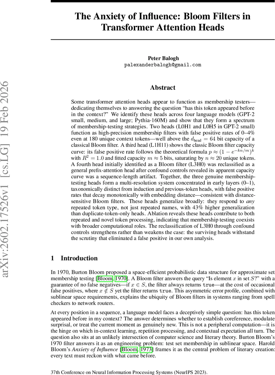 The Anxiety of Influence: Bloom Filters in Transformer Attention Heads