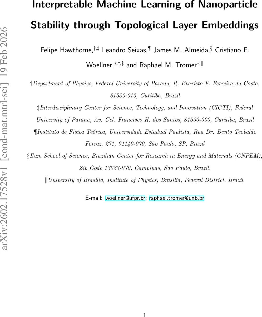 Interpretable Machine Learning of Nanoparticle Stability through Topological Layer Embeddings