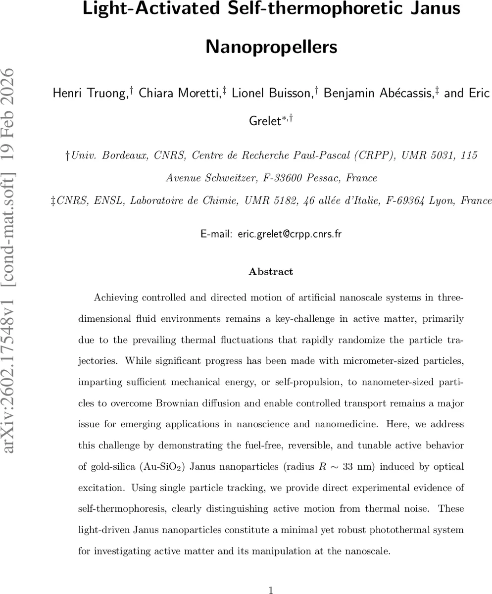 Light-Activated Self-thermophoretic Janus Nanopropellers