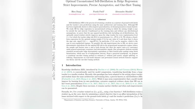 Optimal Unconstrained Self-Distillation in Ridge Regression: Strict Improvements, Precise Asymptotics, and One-Shot Tuning