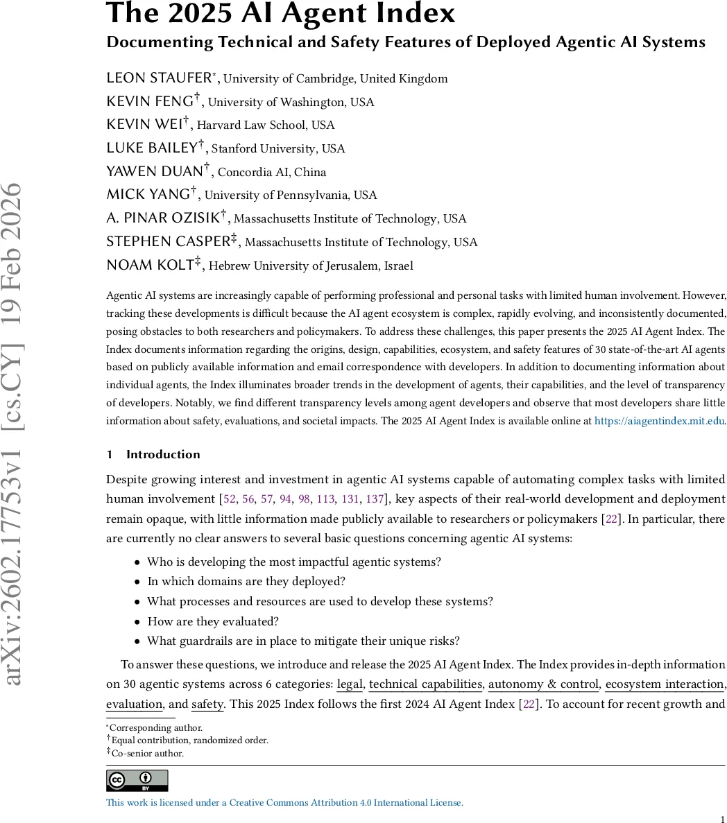 The 2025 AI Agent Index: Documenting Technical and Safety Features of Deployed Agentic AI Systems