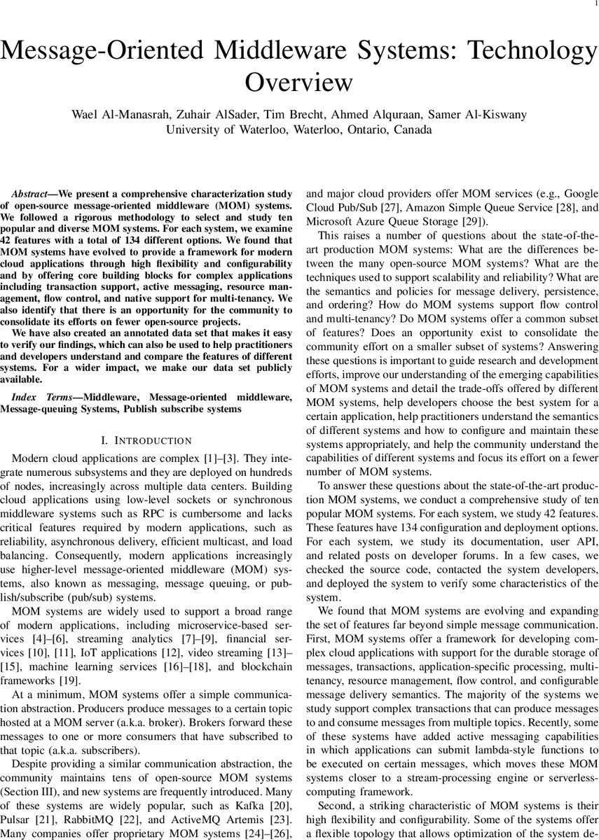Message-Oriented Middleware Systems: Technology Overview