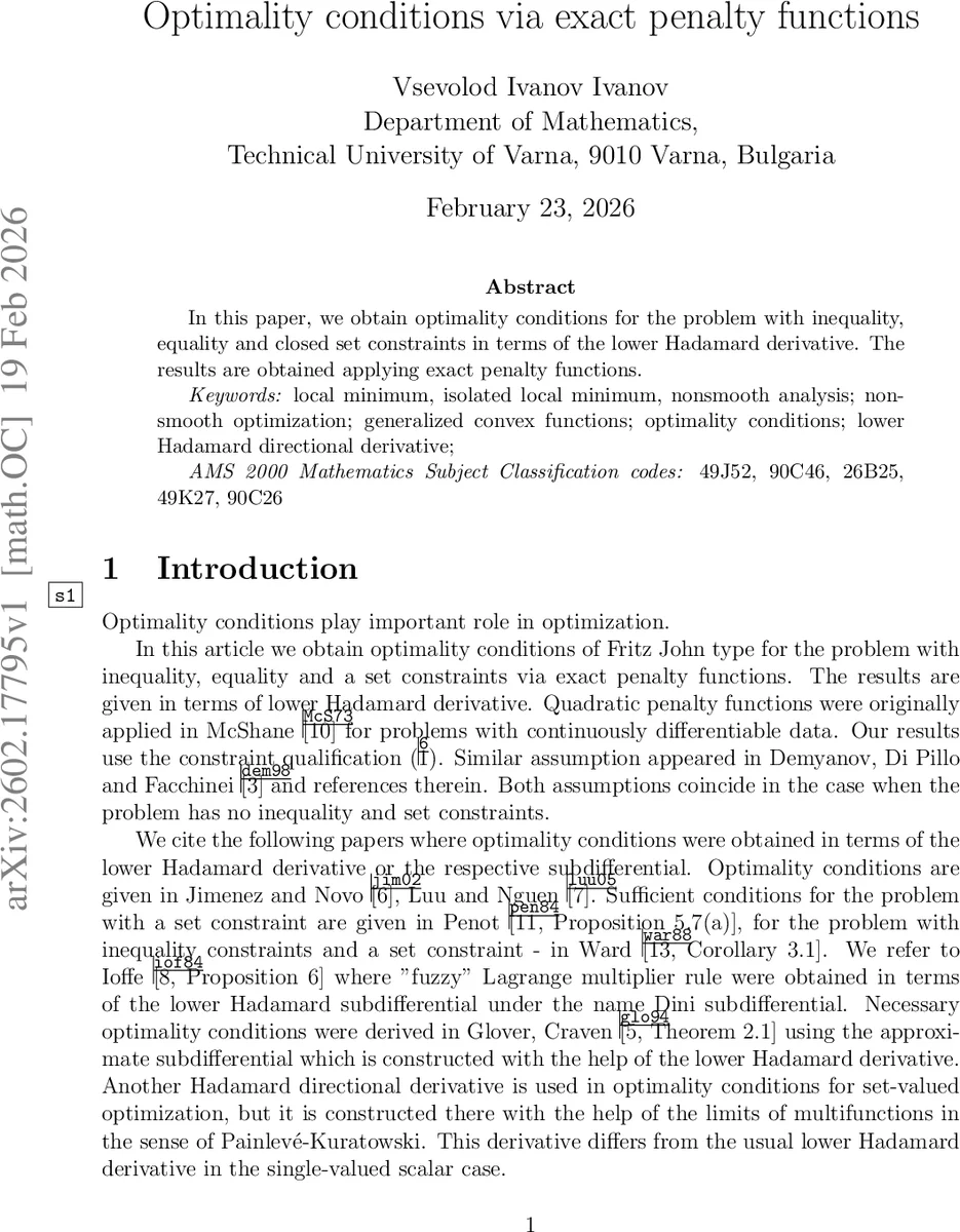 Optimality conditions via exact penalty functions