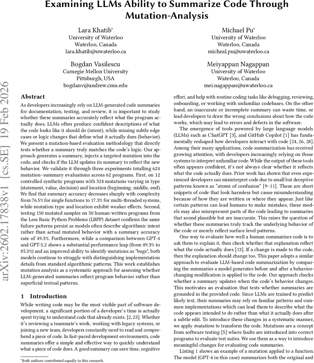 Examining LLMs Ability to Summarize Code Through Mutation-Analysis
