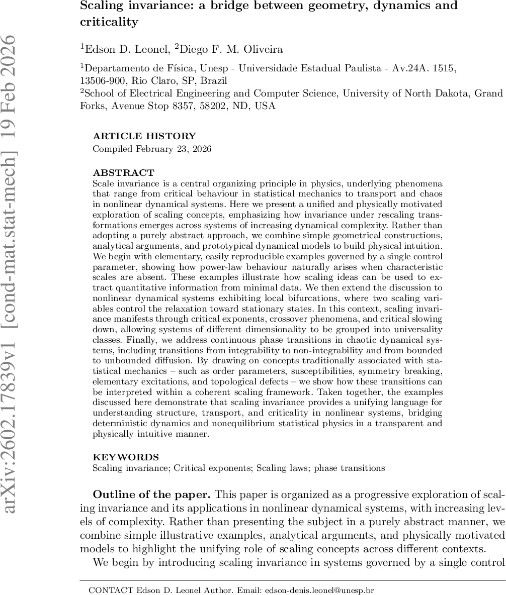 Scaling invariance: a bridge between geometry, dynamics and criticality