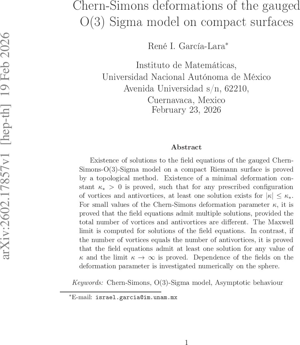 Chern-Simons deformations of the gauged O(3) Sigma model on compact surfaces