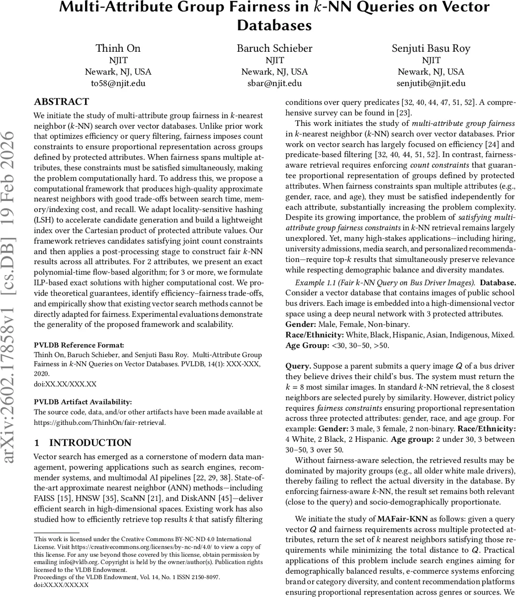 Multi-Attribute Group Fairness in $k$-NN Queries on Vector Databases