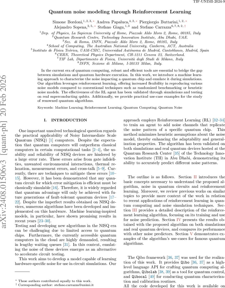 Quantum noise modeling through Reinforcement Learning