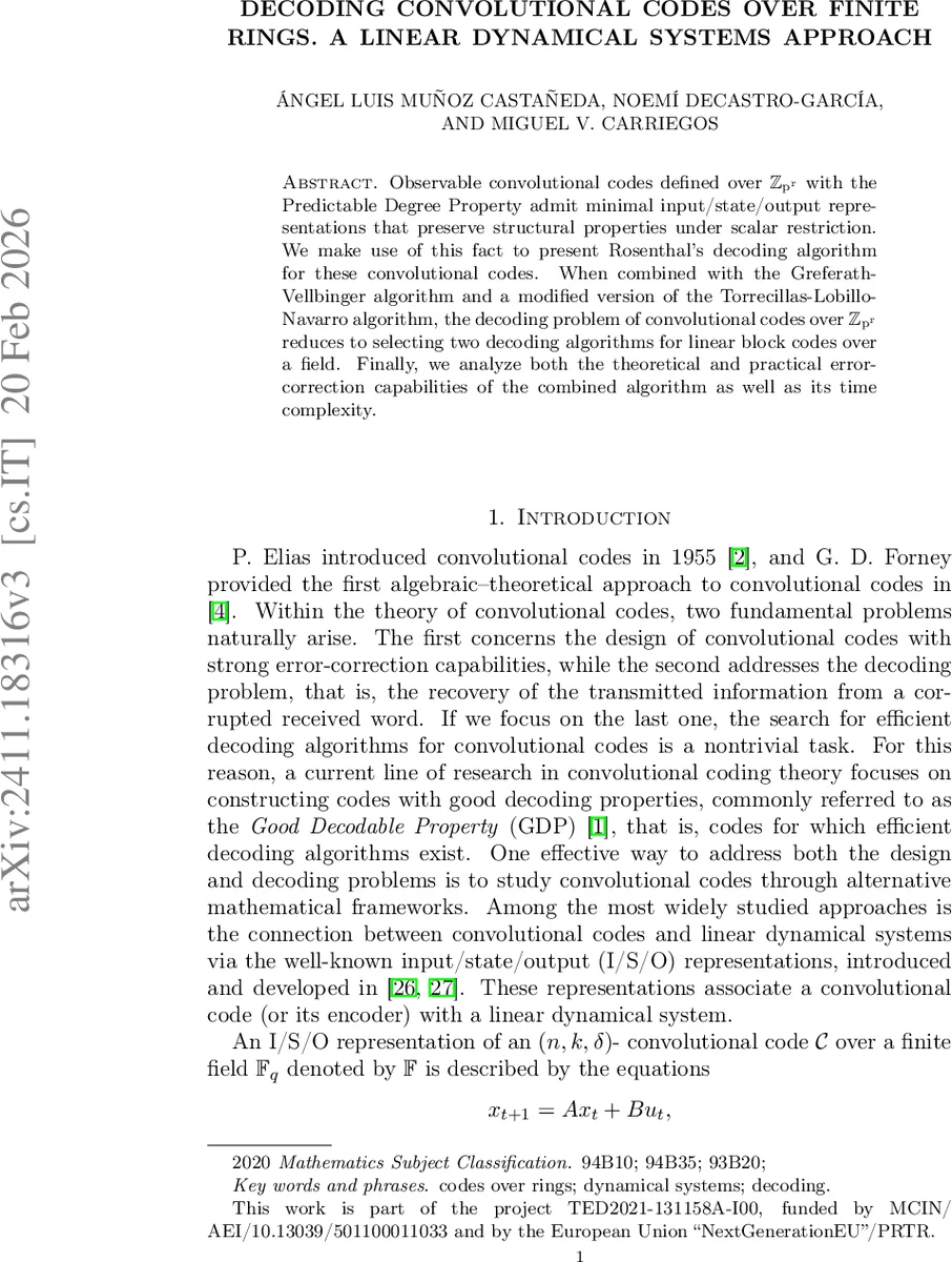 Decoding convolutional codes over finite rings. A linear dynamical systems approach