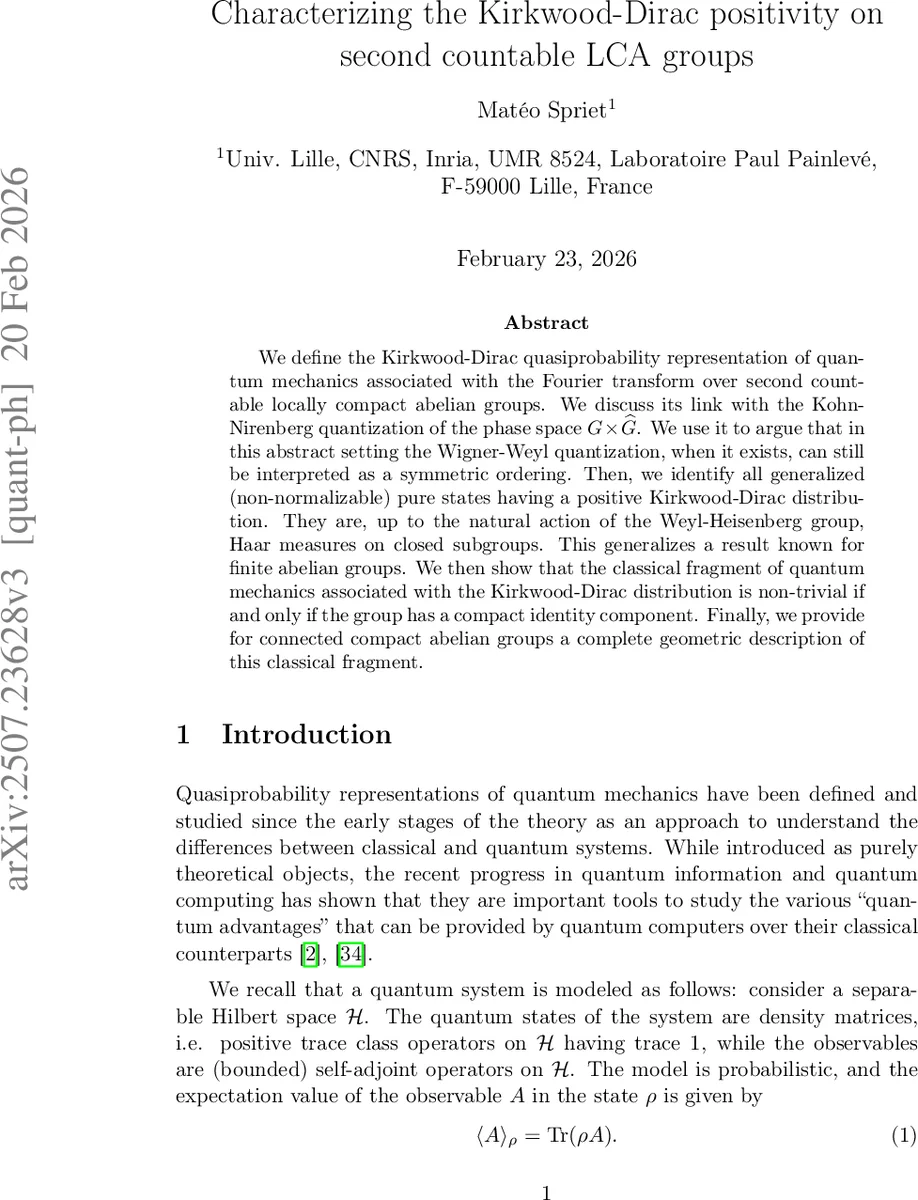 Characterizing the Kirkwood-Dirac positivity on second countable LCA groups