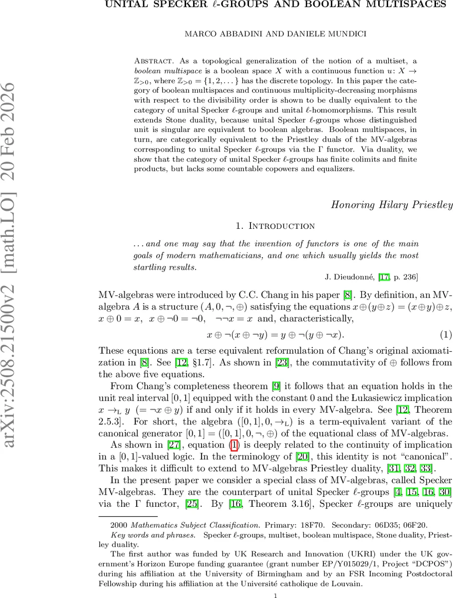 Unital Specker $ll$-groups and boolean multispaces