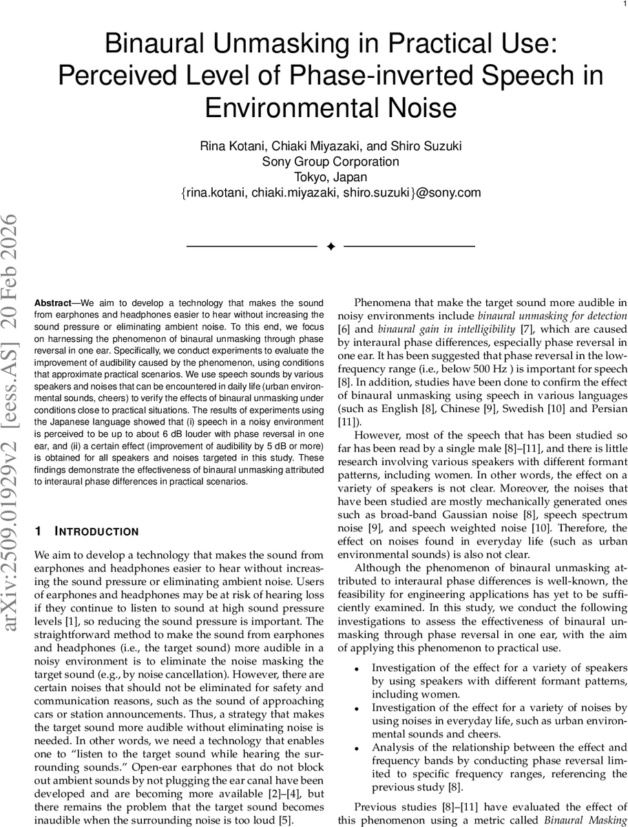Binaural Unmasking in Practical Use: Perceived Level of Phase-inverted Speech in Environmental Noise