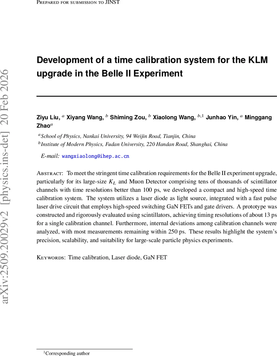 Development of a time calibration system for the KLM upgrade in the Belle II experiment